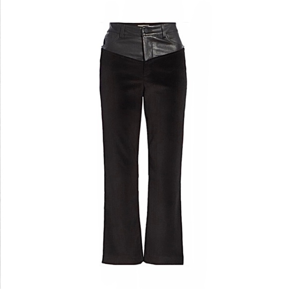 Alice + Olivia Leather Corduroy Flare Crop Pants in Black display picture 1